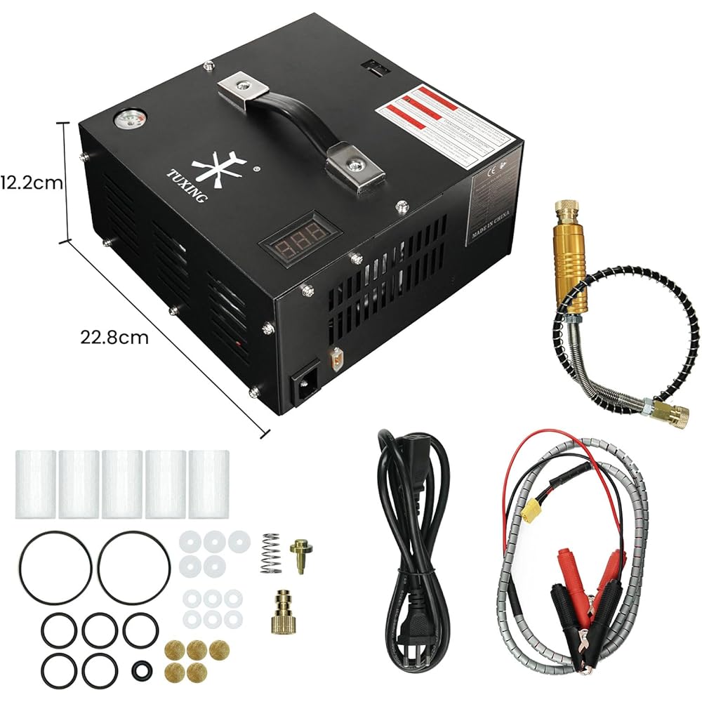 TUXING Compresseur d'air PCP 4500 PSI 30 MPa alimentation 12 V DC et 220 V AC avec adaptateur