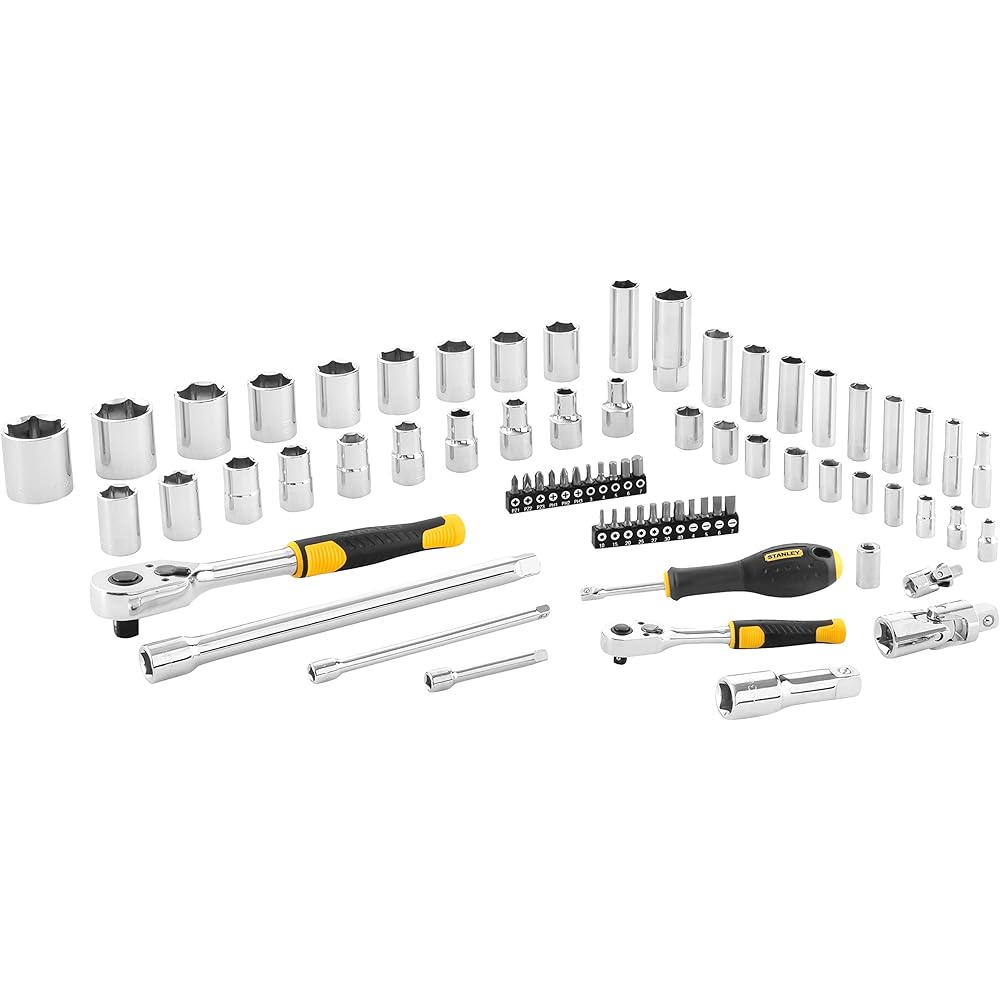 Stanley STMT82831-1 Coffret De Douilles ¼’’ + ½’’ + Cliquet 72 Dents 1/4" + Cliquet 72Dents 1/2" - Coffret Compact Et Résistant Avec Attaches Métal - Jeu De 72 Pièces : Bricolage