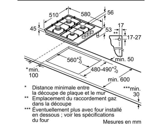 Bosch PBP6B5B80 Série 2 Plaque gaz inox 4 feux