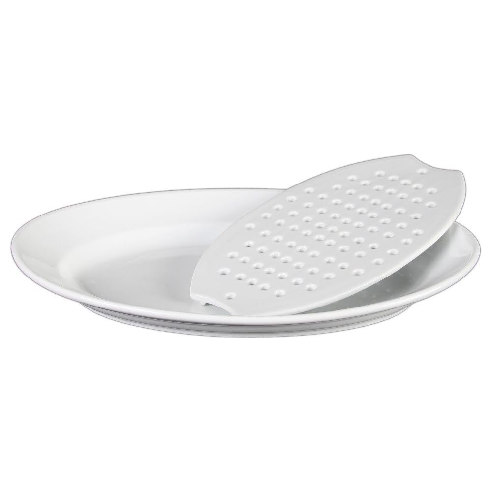 Holst Porcelaine ita 39 FA2 Asperges et de Égouttoir Plaque 38 cm 2 pièces Blanc 38,5 x 25.7 x 4,8 cm : Cuisine et Maison