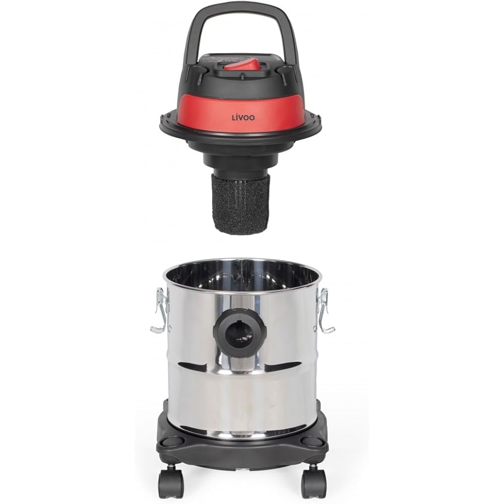 Livoo - Aspirateur eau et poussières DOH140-1000W, acier inoxydable, 12L, fonction soufflerie, 16kPa, accessoires inclus : Cuisine et Maison