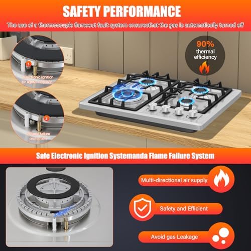 Plaque de cuisson gaz 4 feux inox encastrable