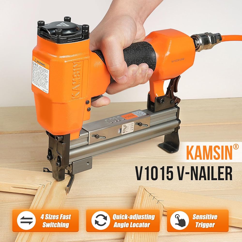 Kamsin V1015 Cloueur pneumatique pour cadres, cloueur pneumatique en V，7-15mm clous en V, calibre 30, jointeur de bois électrique, cloueur pour cadres en bois (Kamsin V1015 cloueur en V) : Bricolage