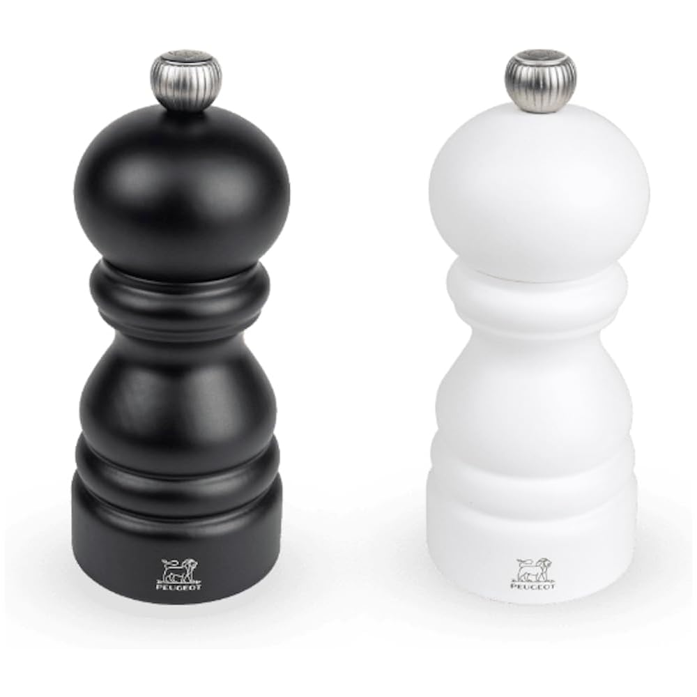 PEUGEOT - Duo Paris - Moulin à Poivre + Moulin à Sel 12 cm - Réglage Classique - Bois Revalorisé Labellisé PEFC - Fabrication Française - Coloris Noir & Blanc : Cuisine et Maison