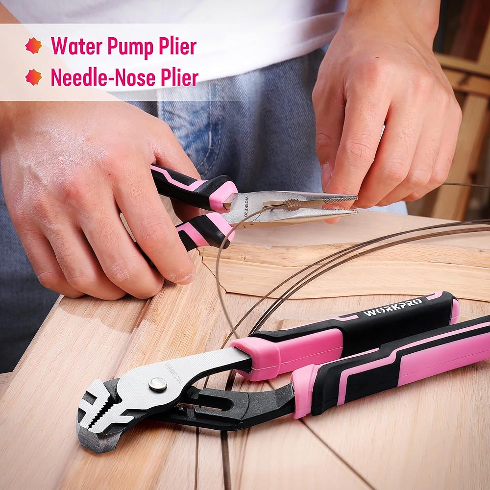 WORKPRO Caisse à Outils Complete Rose 73 Pièces avec Tournevis sans Fil 3,7 V, Boîte à Outils Complete avec Boîte en Fer Portable, Mallette à Outils pour Réparation Dommestique ou de Travail : Bricolage