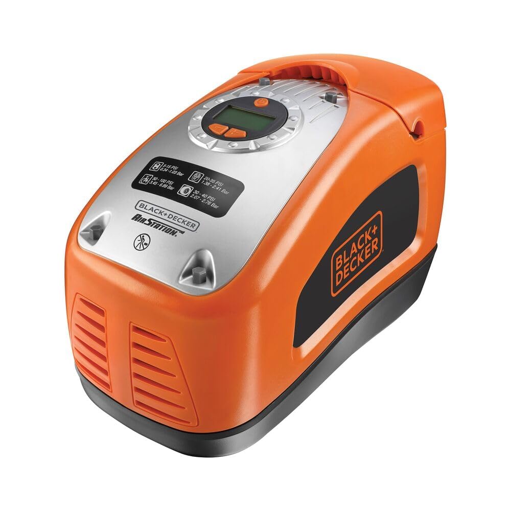 BLACK+DECKER ASI300-QS Gonfleur-Compresseur Filaire - 11 Bars - 160 PSI - 220 V ou Allume-Cigare 12V - Fourni avec 1 Aiguille et 2 Embouts : Bricolage