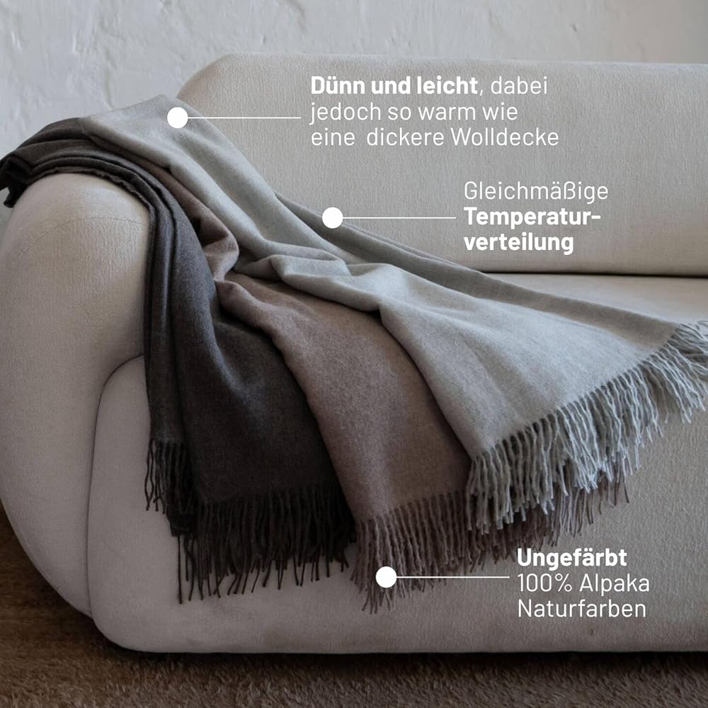 HANSA-FARM | Extra Large Couverture bébé alpaga - 200 x 130 cm - Doux et Moelleux en 100% Laine d'alpaga bébé Plaid Couvre-lit Gris argenté uni/Gris Clair (Gris) : Cuisine et Maison