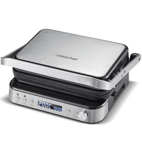AMZCHEF Gril contact multifonction 4-en-1 2000W avec plaques