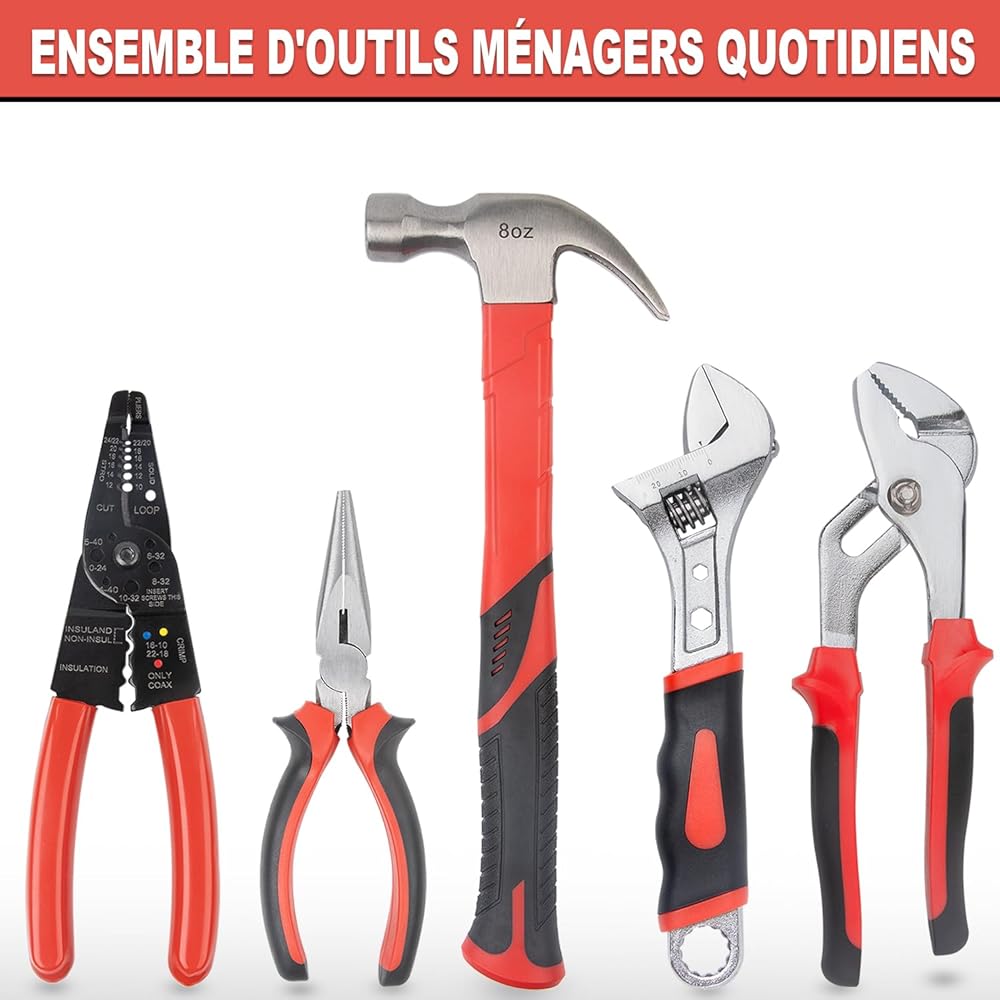 BINGCOBBER 427PCS Kit d'outils de réparation généraux de maison, Ensemble d'outils de réparation la maison/automobile, Boite a Outils Professionnel,Malette outils avec jeu de Tournevis, Marteau, Pince : Bricolage