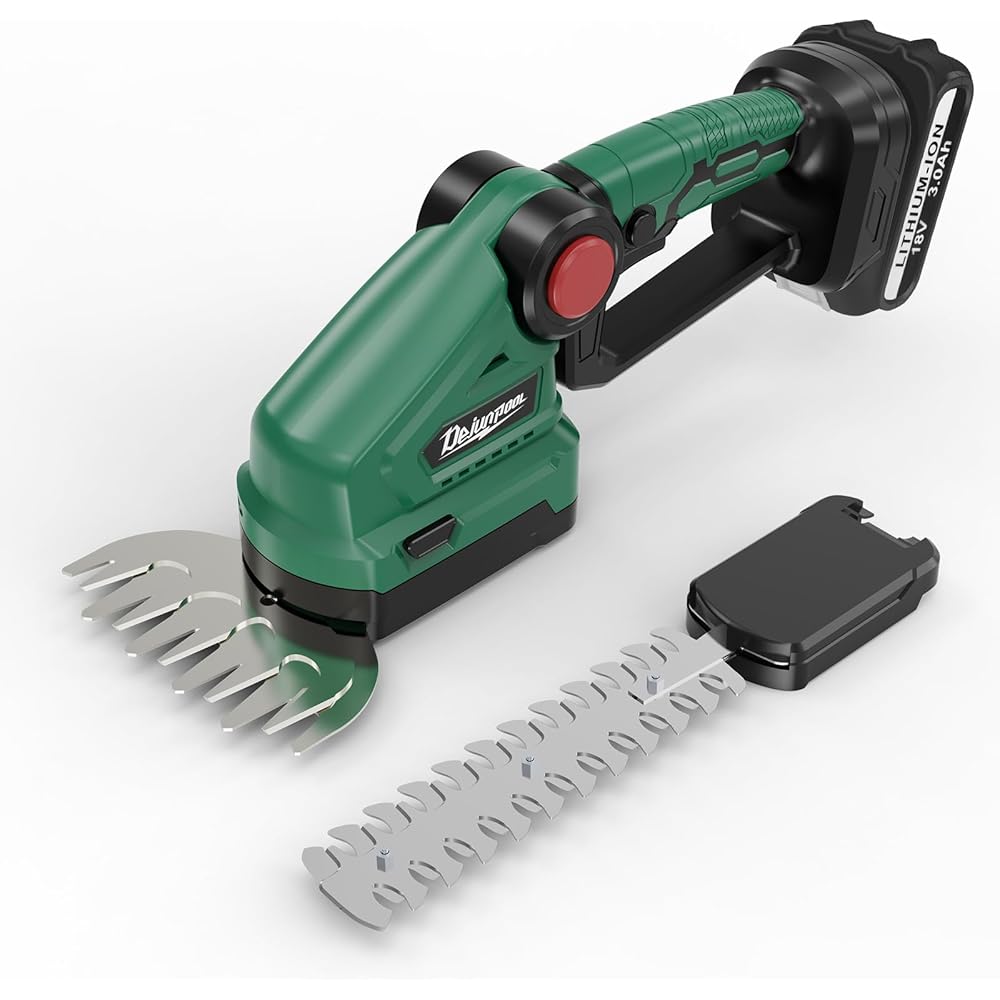 ASUNCELL Sécateur et taille-haie sans fil 2 en 1, cisaille à gazon avec cisaille à arbustes et couteau à gazon (18 V, avec 2 batteries 3000 mAh et chargeur) Longueur de la lame : 22 cm (arbuste) / 13 : Jardin