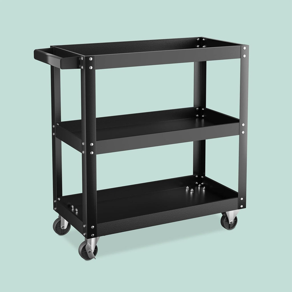 Relaxdays Chariot d'atelier, 3 Niveaux, Charge maximale : env. 100 kg, H x L x P : 76 x 78 x 35 cm, Noir : Bricolage