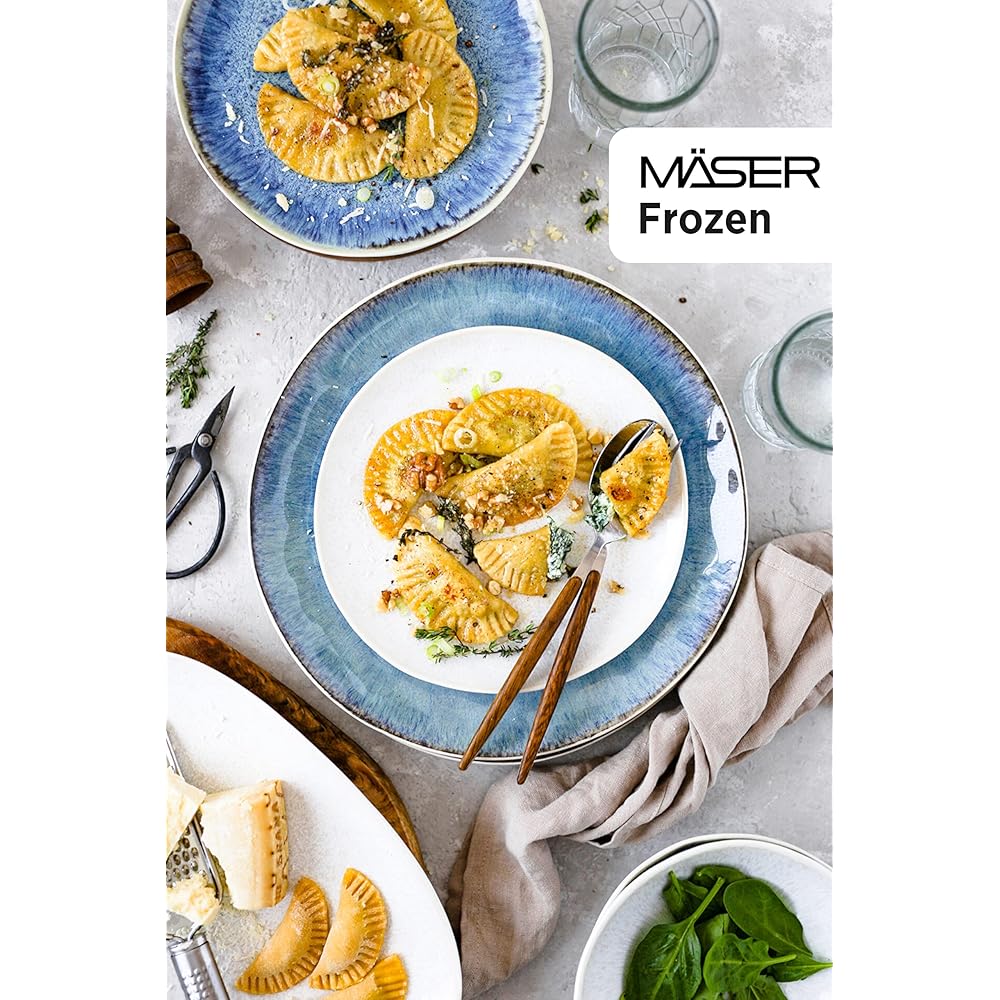 MÄSER Série Frozen Lot de 3 plateaux de service en céramique en 3 tailles, look vintage moderne, glaçage moucheté de couleur, grès, blanc, petit : Cuisine et Maison