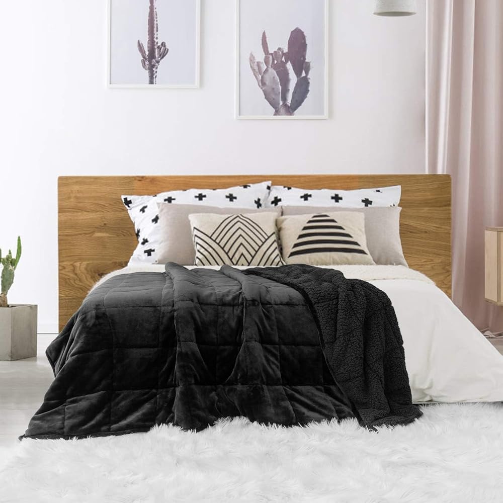 Sivio Couverture lestée pour Adulte - 7 kg - Couverture Lourde en Flanelle Douce réversible - Couverture lestée Extra Chaude et Confortable - 150 x 200 cm - Double Face - Noir : Cuisine et Maison