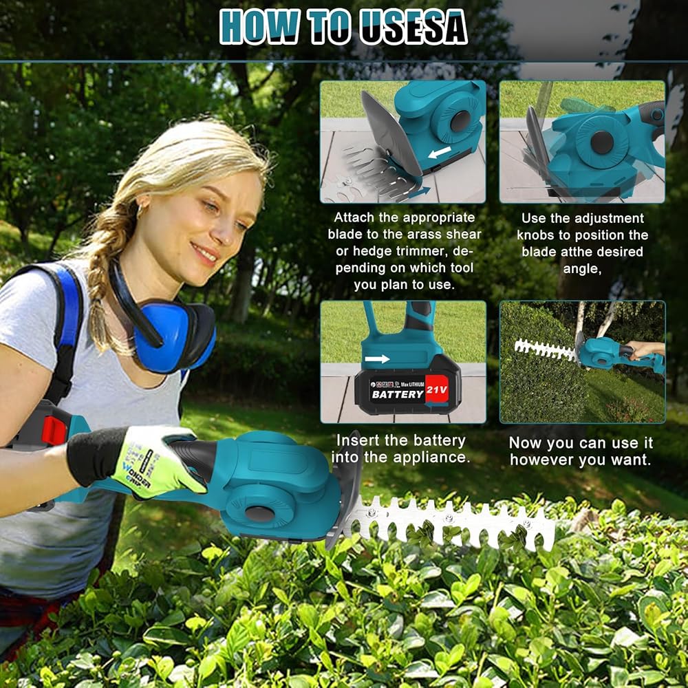 Hedge 21V Brushless Taille Haie Batterie Cisailles à arbustes électriques avec Batterie 4000 mAh Sculpte Haie et Taille Herbes sans Fil Taille Haie Electrique Cisaille à Gazon : Jardin
