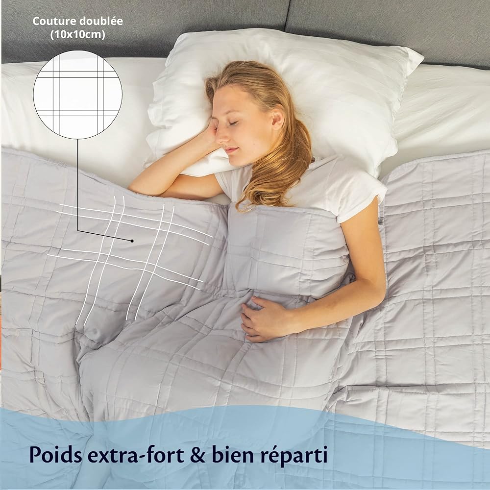 Ella Couverture Lestée Adulte 150x200cm 9kg - Couverture Pondérée Relaxante & Calmante - 7 Couches, Perles de Verre Hypoallergéniques, Couche Externe Coton Doux & Rafraîchissant - Weighted Blanket : Hygiène et Santé