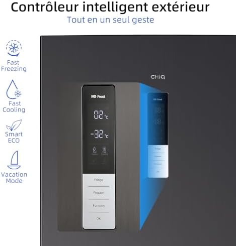 CHiQ Réfrigérateur congélateur combiné 356L, inox