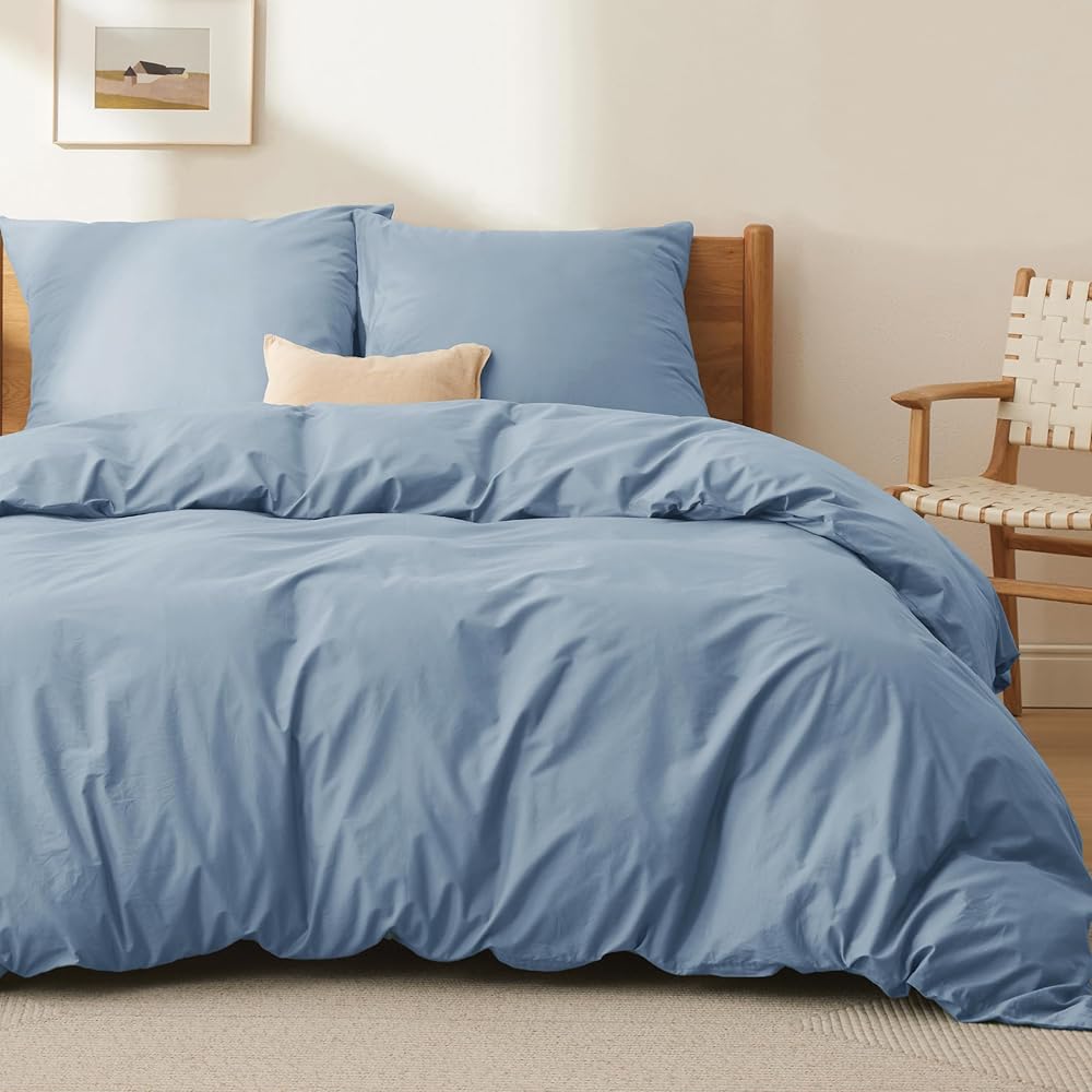 BEDSURE Parure de lit 220 x 240 cm - En coton - Gris-bleu - Parure de lit 3 pièces - Housse de couette 220 x 240 cm - 2 taies d'oreiller 80 x 80 cm - Certifié Oeko-TEX - Bleu avec fermeture éclair : Cuisine et Maison