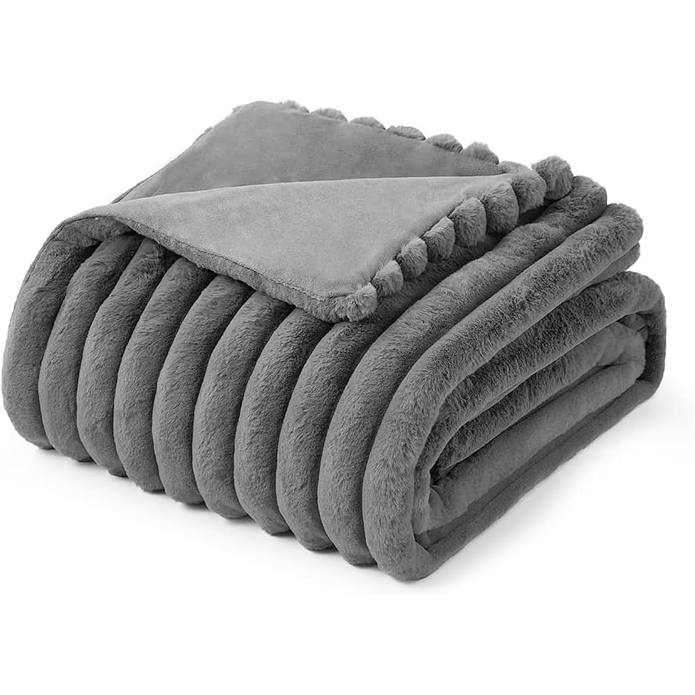 TOPCHANCES Couverture Plaid Polaire Velours Super Chaude,AB Double Couche Couverture en Peluche De Lapin Artificiel Et Duveteuse Canape Polaire Poil Douce Et Confortable(Gris Foncé,180×230cm) : Cuisine et Maison