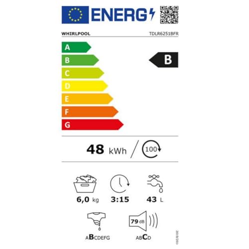 Whirlpool TDLR6251BFR Lave-linge Top 6kg, 1200 tr/min, Blanc