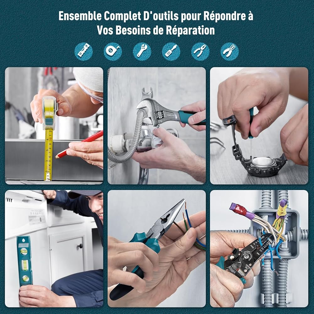 Sundpey Boite a Outils Complete 281 pièces - Caisse a outil pour Hommes et Femmes Malette Outils Complet Avec Ensemble de Clés à Douille Ensemble de Tournevis Clé Hexagonale Métrique Pinces : Bricolage