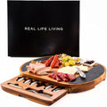 Plateau à fromage et charcuterie. Planche à fromage exclusive en bois d’acacia avec couteaux en acier inoxydable, ardoises et bols. Cadeau pour une pendaison de crémaillère, Cadeau de mariage : Cuisine et Maison