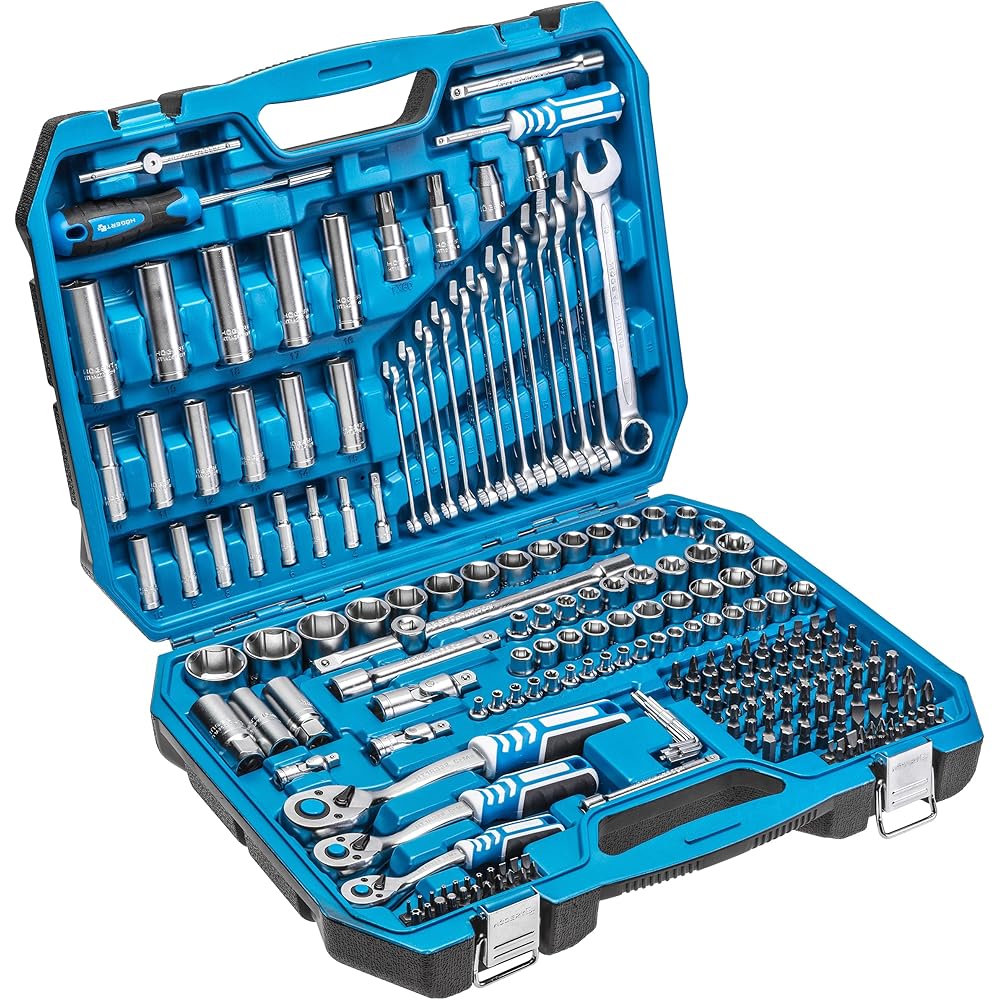 Högert Technik - Kit d'outils I Clé à douille, embouts et accessoires I Acier allié Cr-V de haute qualité I Forgé I Mécanisme à cliquet avec 72 cliquets de verrouillage I HT1R444-222 pièces : Bricolage