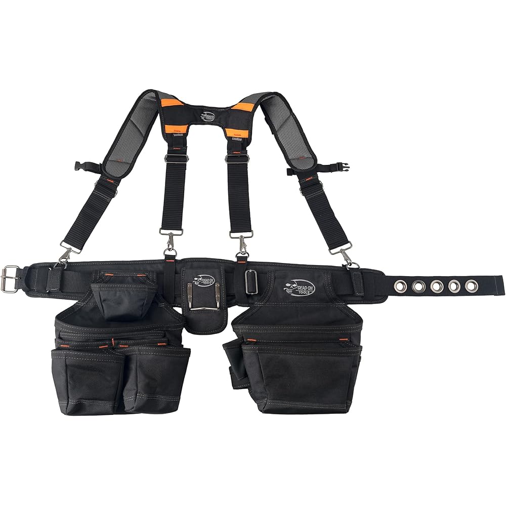 Dead On Tools - Ceinture à outils de charpentier 1680 deniers avec bretelles (HDP400945), noir : Mode
