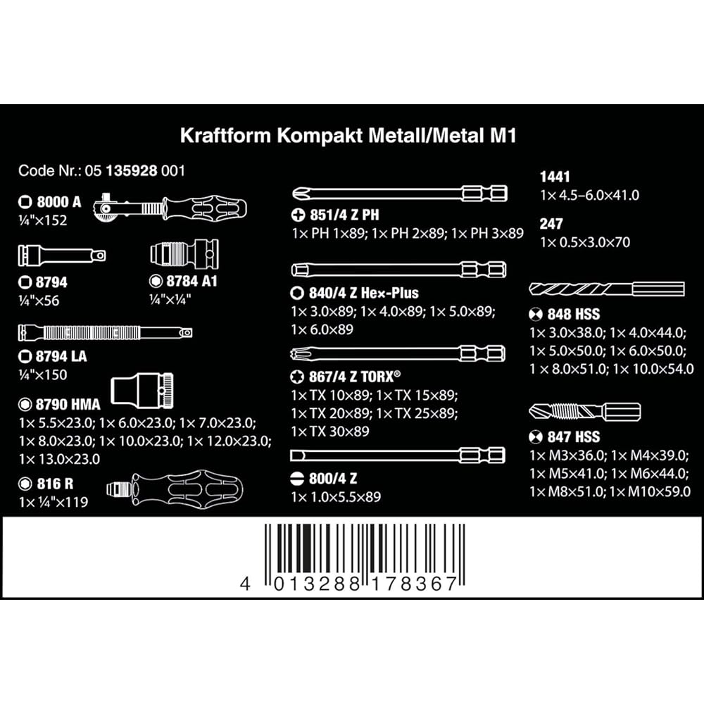 Wera 05135928001 Kraftform Kompakt M 1 Metal, Jeu d’outils, 39 pièces Noir : Bricolage