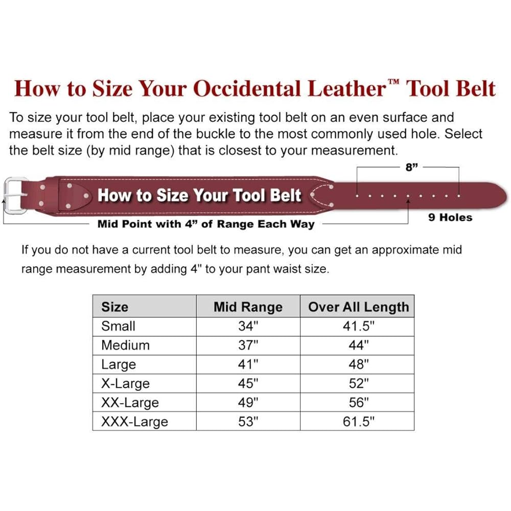 Occidental Leather 5035 XXL Ceinture porte-outils en cuir de surface de qualité supérieure Taille XXL 7,5 cm : Bricolage