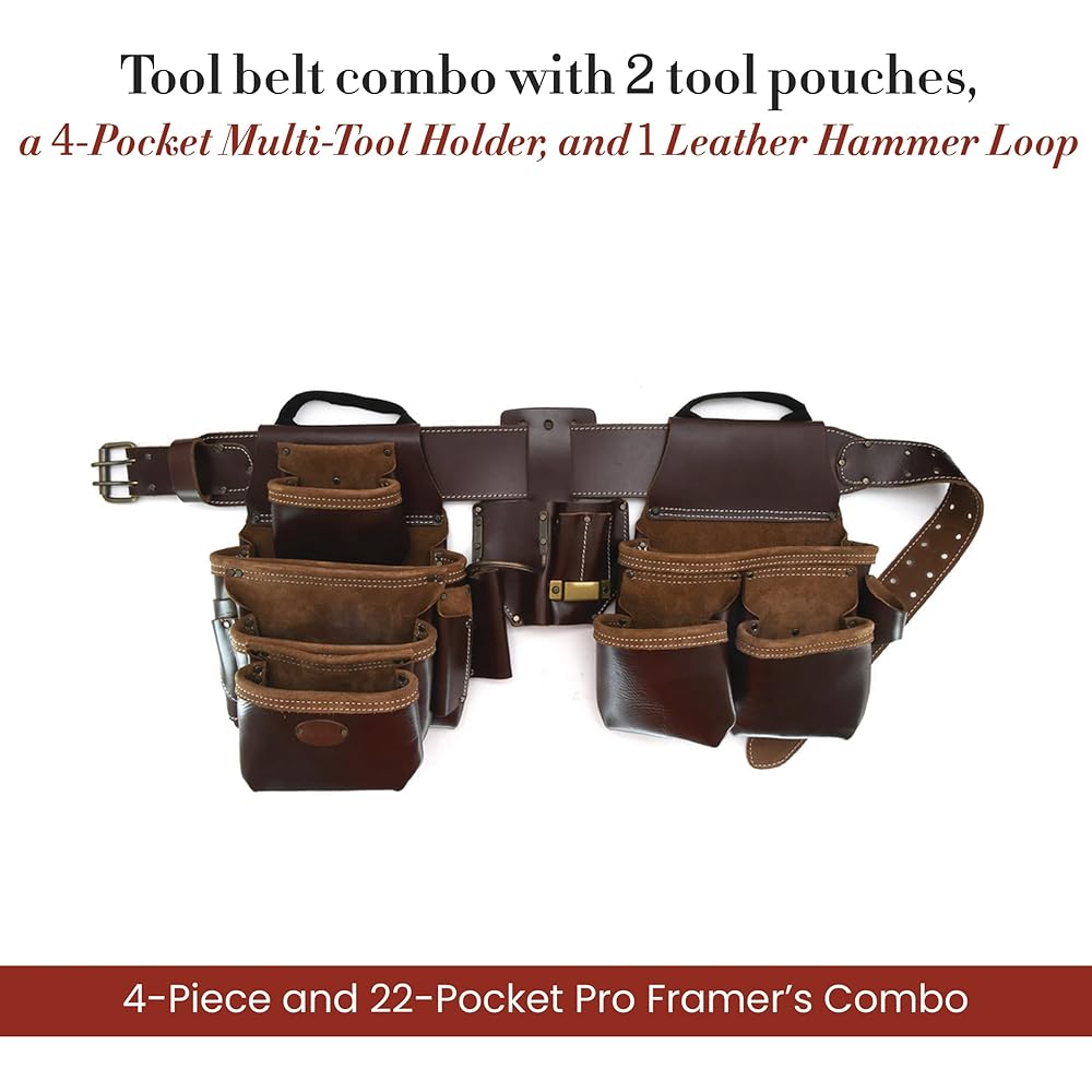 Style n Craft Combinaison de cadre professionnel 4 pièces et 22 poches, ceinture à outils avec 2 pochettes à outils, un porte-outils multifonction à 4 poches et 1 boucle pour marteau en cuir, ceinture : Cuisine et Maison