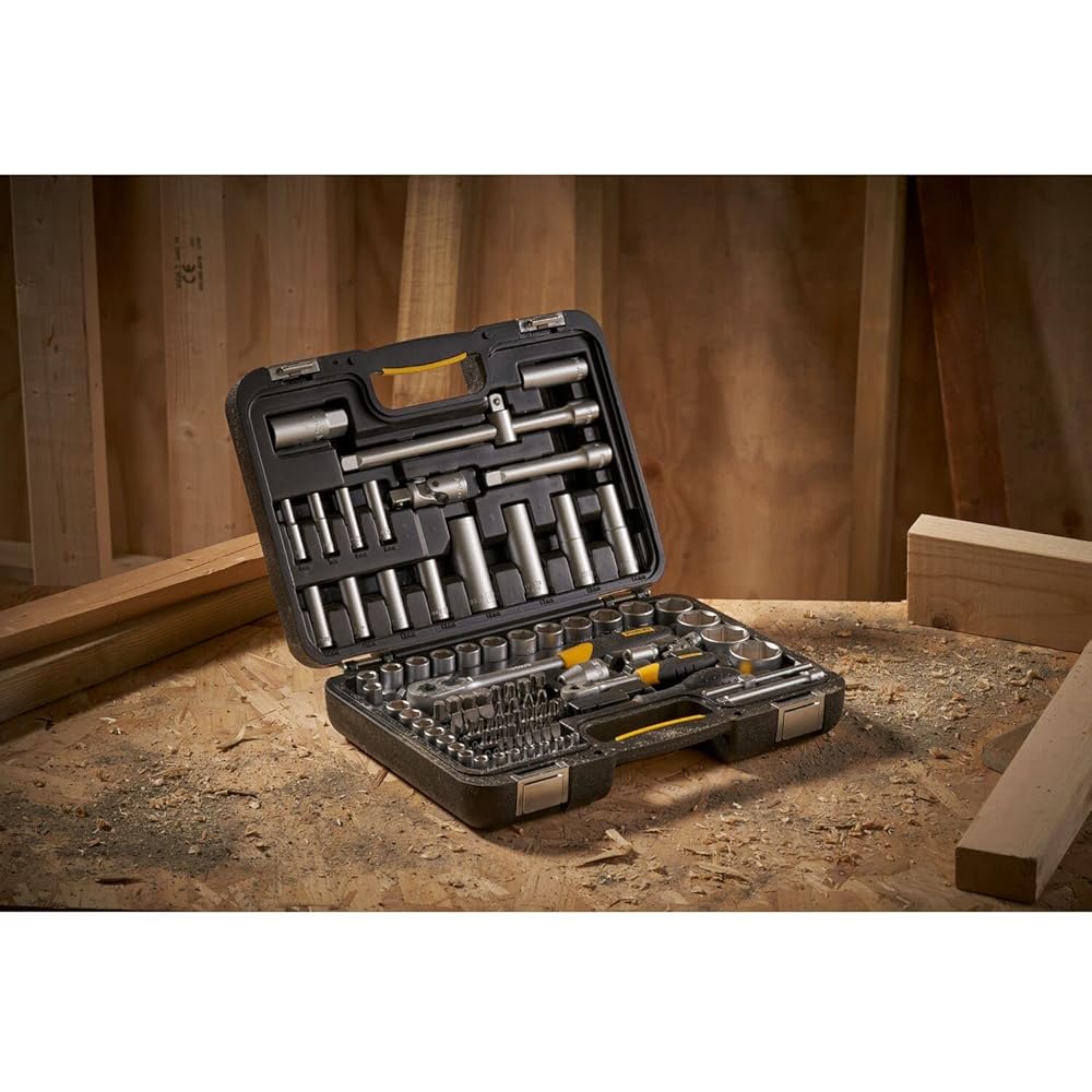Stanley - COFFRET DE DOUILLES - 1 Cliquet 72 dents ¼’’ - 1 Cliquet 72 dents ½’’ - 41 embouts de vissage - JEU DE 96 PCS - STMT17379-1 : Bricolage