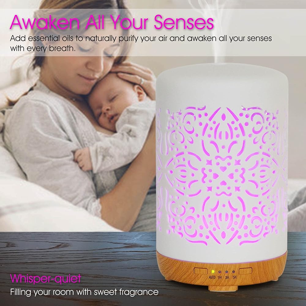 Earnest Living Diffuseur intelligent WiFi pour huiles essentielles Diffuseur en céramique 250 ml avec Alexa Google Home App Contrôle par téléphone LED et arrêt automatique Humidificateur de bureau : Cuisine et Maison