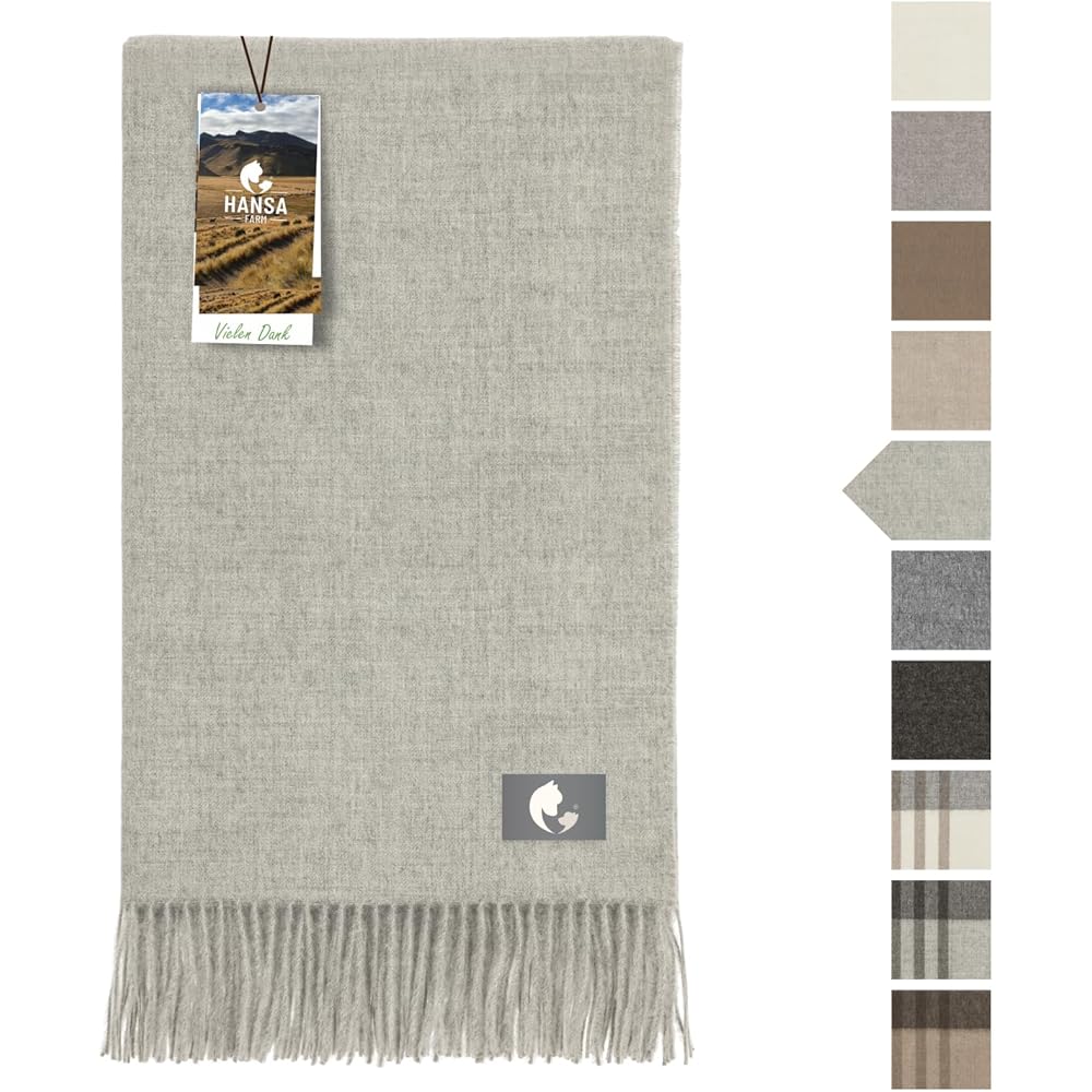 HANSA-FARM | Extra Large Couverture bébé alpaga - 200 x 130 cm - Doux et Moelleux en 100% Laine d'alpaga bébé Plaid Couvre-lit Gris argenté uni/Gris Clair (Gris) : Cuisine et Maison