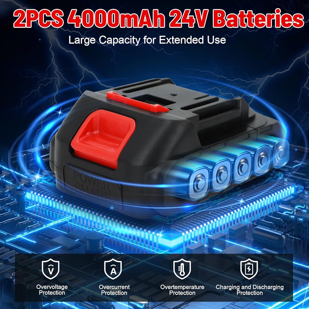 Ykall Souffleur à feuilles électrique sans fil 24 V avec 2 batteries et chargeur, souffleur puissant pour jardin, terrasse, garage, poussière, neige et poils d'animaux (noir) : Jardin