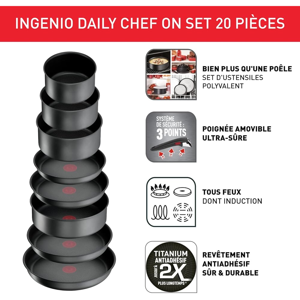Tefal Ingenio Batterie de cuisine 20 pièces, induction