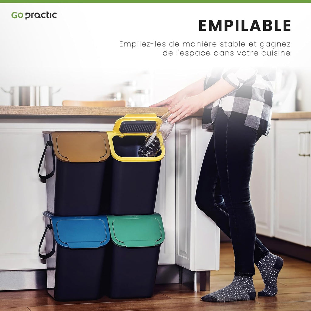 Go Practic Set de Poubelles de Cuisine Avec Couvercle, 2 Pièces 25L Noir et Jaune de Recyclage, Conteneur à Déchets, de Tri Des Déchets en Plastique Durable et Spacieuse : Cuisine et Maison