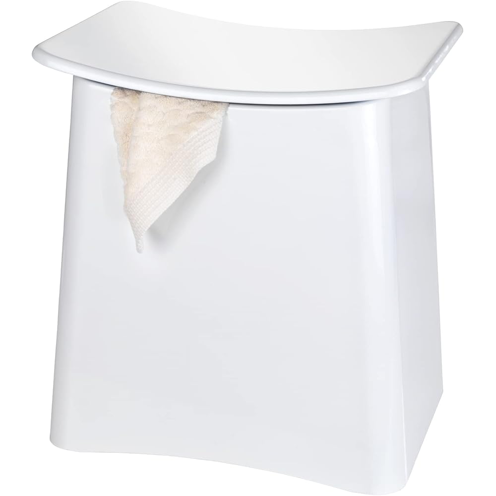 WENKO Tabouret de Salle de Bain Panier à Linge 33L Blanc