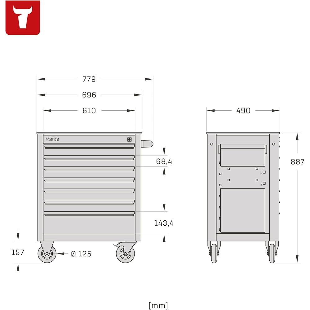 STIER Servante d'atelier vide BLACK-Edition, 884 x 696 x 490 mm, 7 tiroirs, charge max. 300 kg, chariot d'atelier, chariot d'outils, chariot de montage : Sports et Loisirs
