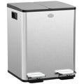 HOMCOM Poubelle de cuisine double, 2 x 20L, poubelle à pédale en acier inoxydable, 2 couvercles à fermeture douce, seaux intérieurs amovibles et poignées anti-empreintes digitales 45,8x36x51,6cm : Cuisine et Maison