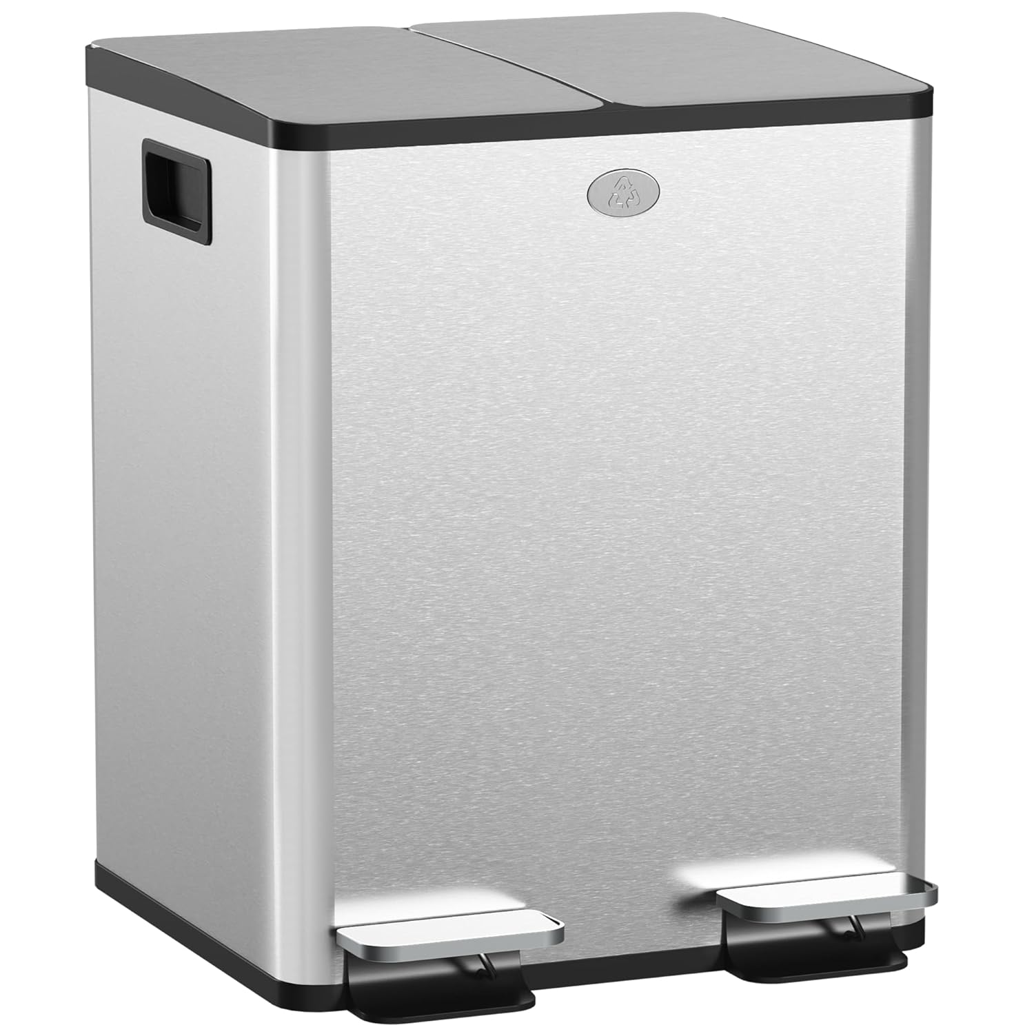 HOMCOM Poubelle de cuisine double, 2 x 20L, poubelle à pédale en acier inoxydable, 2 couvercles à fermeture douce, seaux intérieurs amovibles et poignées anti-empreintes digitales 45,8x36x51,6cm : Cuisine et Maison