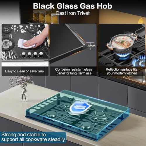 TopStrong Plaque de cuisson gaz 4 feux verre noir