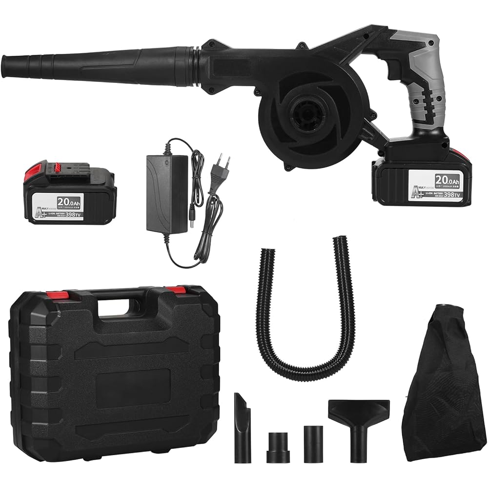 Karlak Souffleur à feuilles sans fil 21 V 4,0 A Lithium 2 en 1 Balayeuse et aspirateur souffleur d'air électrique d'ordinateur Kit d'outils électriques de jardin avec tuyau d'aspiration : Jardin