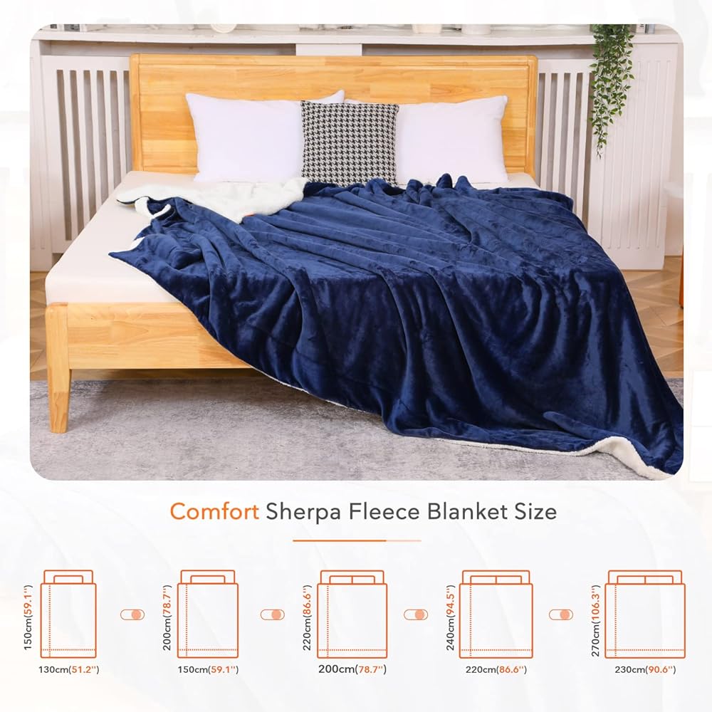 Sweetnight Couverture 230x270 cm Couverture Sherpa Canape, Jeté de Canapé Bleu, Couverture Polaire Epaisse Hiver et Été, Plaid Fourrure Polaire pour Chambre à Coucher, Canapé, Lit : Cuisine et Maison