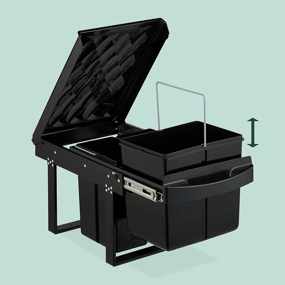 Relaxdays Poubelle encastrable pour la Cuisine, 2 bacs de 20 litres chacun, HLP : 41,3 x 34 x 51,8 cm, Noire : Cuisine et Maison