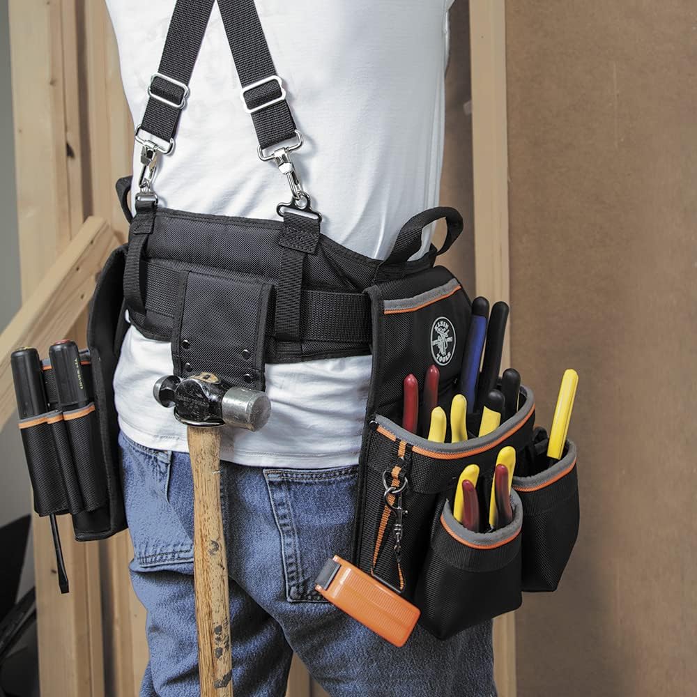 Klein Tools Tradesman Pro 55428 Ceinture à outils rembourrée et pochette à outils pour un confort et une durabilité longue durée Taille L : Bricolage