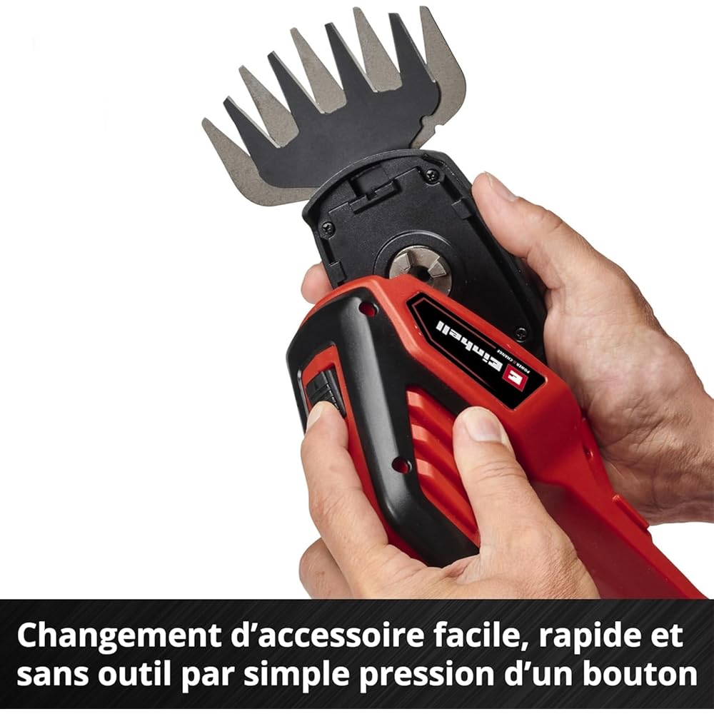 Einhell Cisaille à gazon sans fil GE-CG 18/100 Li-Solo Power X-Change (18V, boîte de vitesses couverte, changement de lame sans outil) Livré sans Batterie ni Chargeur : Bricolage