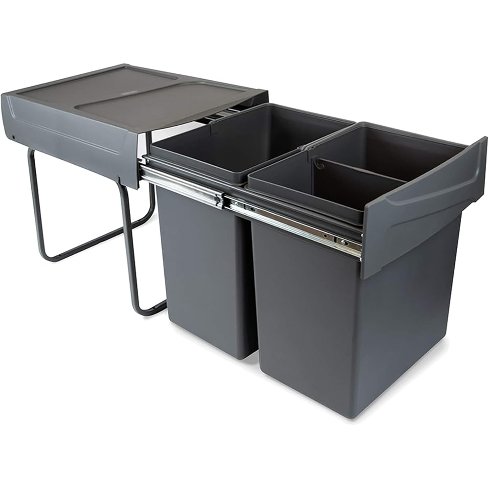 Emuca - Poubelles avec Fixation inférieure pour la Cuisine, 2 poubelles de Recyclage Amovibles de 20 L, capacité Totale 40 L (2 x 20 L), Acier et Plastique, Gris Anthracite. : Cuisine et Maison