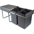 Emuca - Poubelles avec Fixation inférieure pour la Cuisine, 2 poubelles de Recyclage Amovibles de 20 L, capacité Totale 40 L (2 x 20 L), Acier et Plastique, Gris Anthracite. : Cuisine et Maison