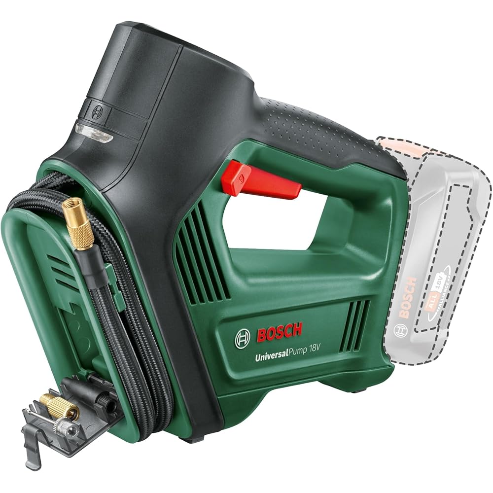 Bosch Home and Garden - Pompe à air/compresseur d'air - UniversalPump 18V (sans Batterie, système 18V, pour Les pneus de Voiture, de Moto et de vélo, 150 PSI, 10,3 Bars, Emballage en Carton) : Commerce, Industrie et Science