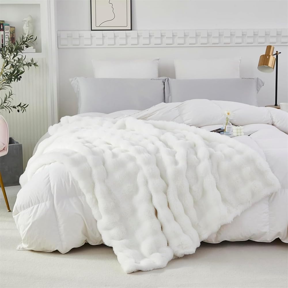 LINGKY Couverture 160x200 cm, Couverture Polaire Flanelle Super Douce, Epaisse Plaid Fausse Fourrure Haute Qualité, Chaude Et Confortable, Couvre-Lit Et Housse De Canapé, Blanc : Cuisine et Maison